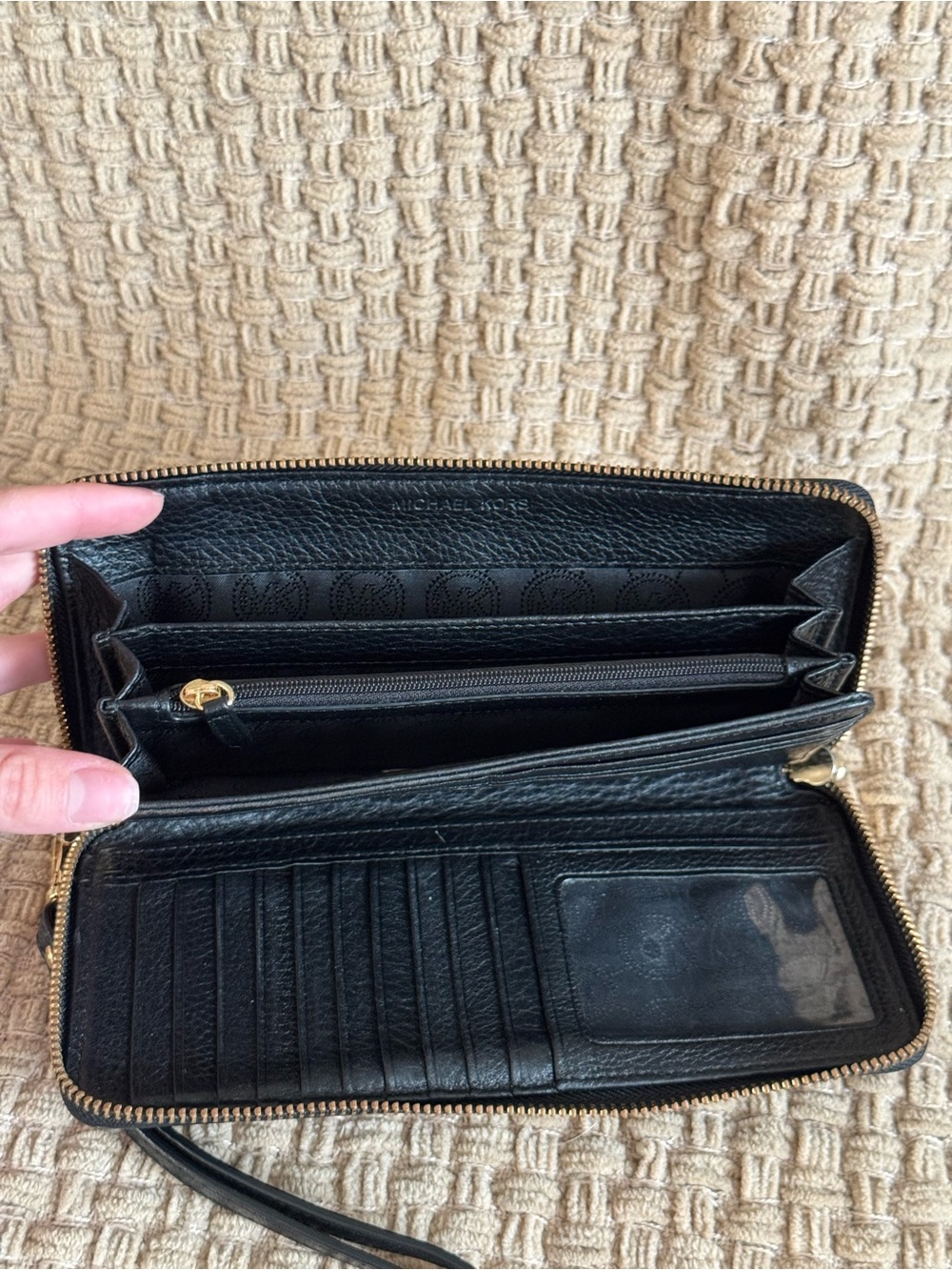 Michael Kors Black Leather Zip Wristlet with Gold Plate - Picture 3 of 4
